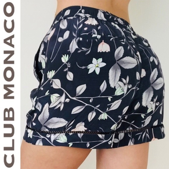 Club Monaco Floral Print Silky Boho Pull On Spring Summer Beach Casual Shorts 2 - Picture 2 of 10